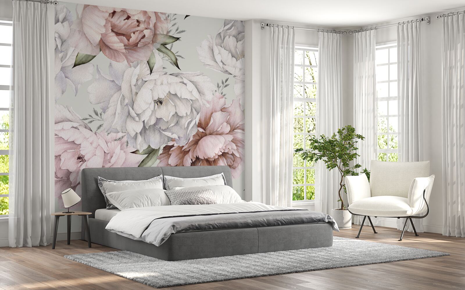 Carta da parati grandi peonie dalle tonalità delicate