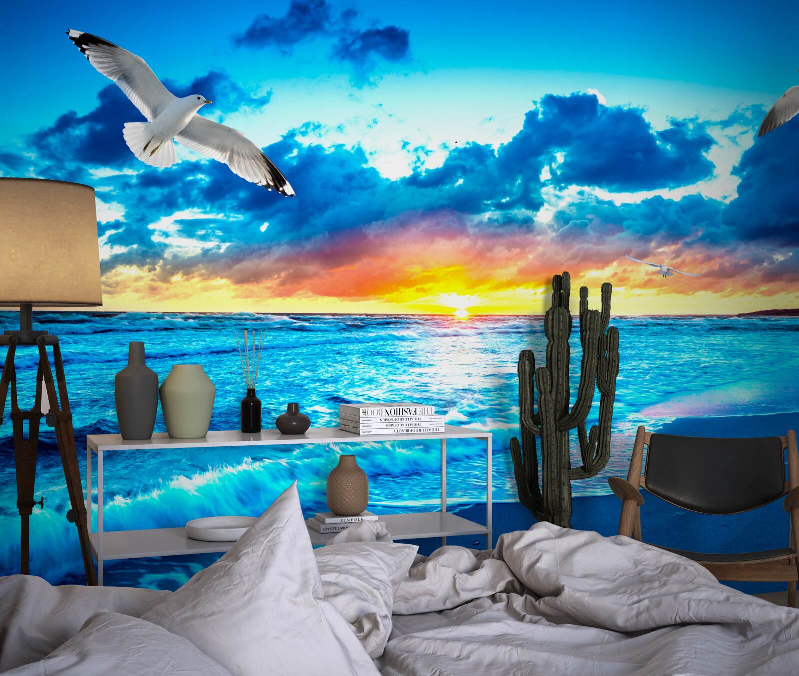 Carta da parati tramonto sul mare e gabbiani sognanti