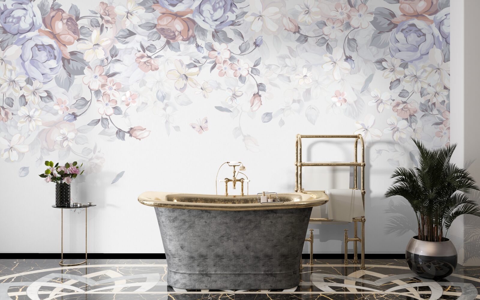Carta da parati lo sfondo bianco è decorato con morbidi fiori