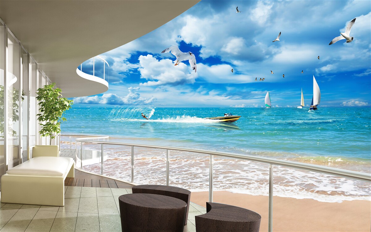Carta da parati vista mare e gazebo moderno
