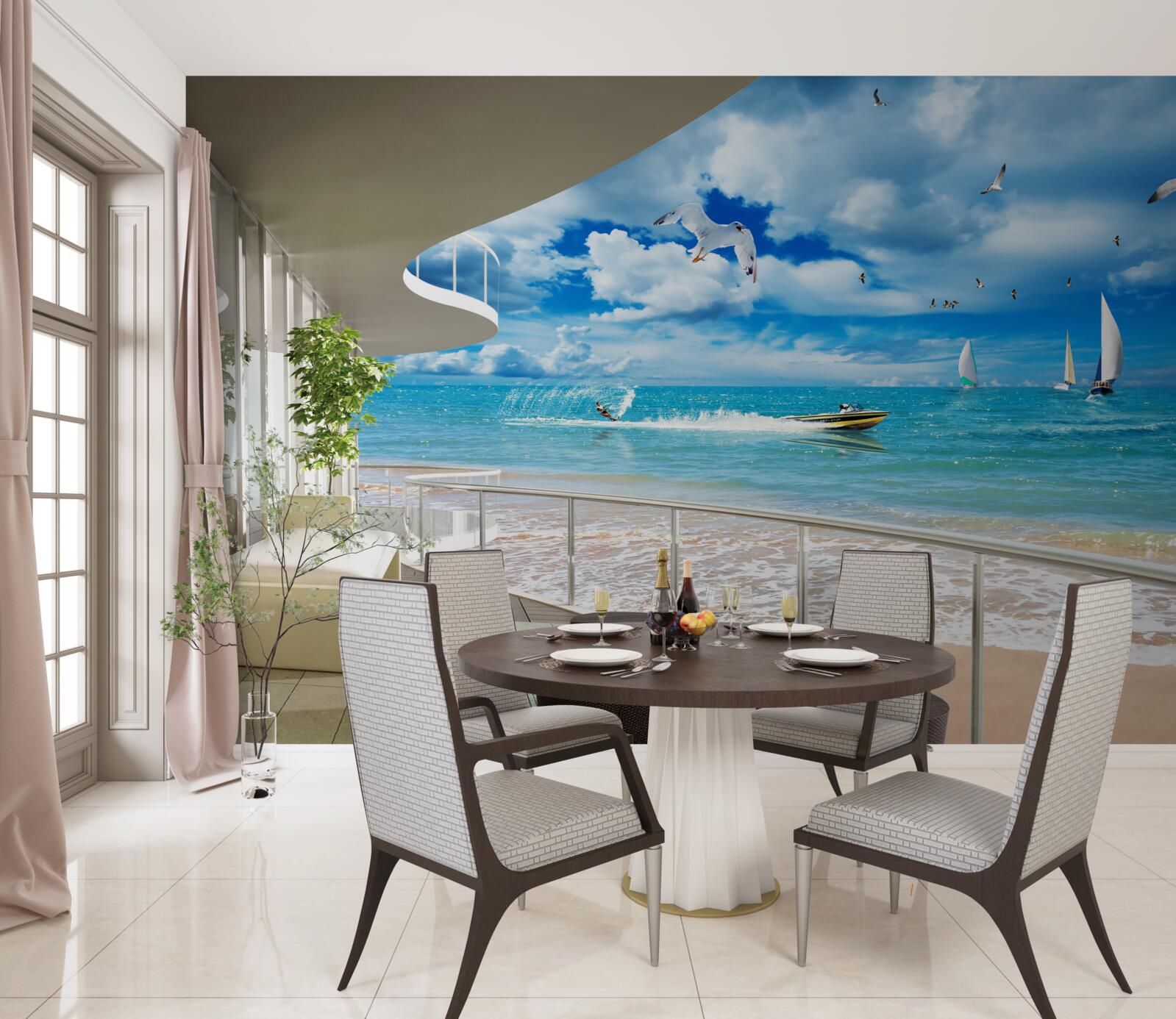 Carta da parati vista mare e gazebo moderno