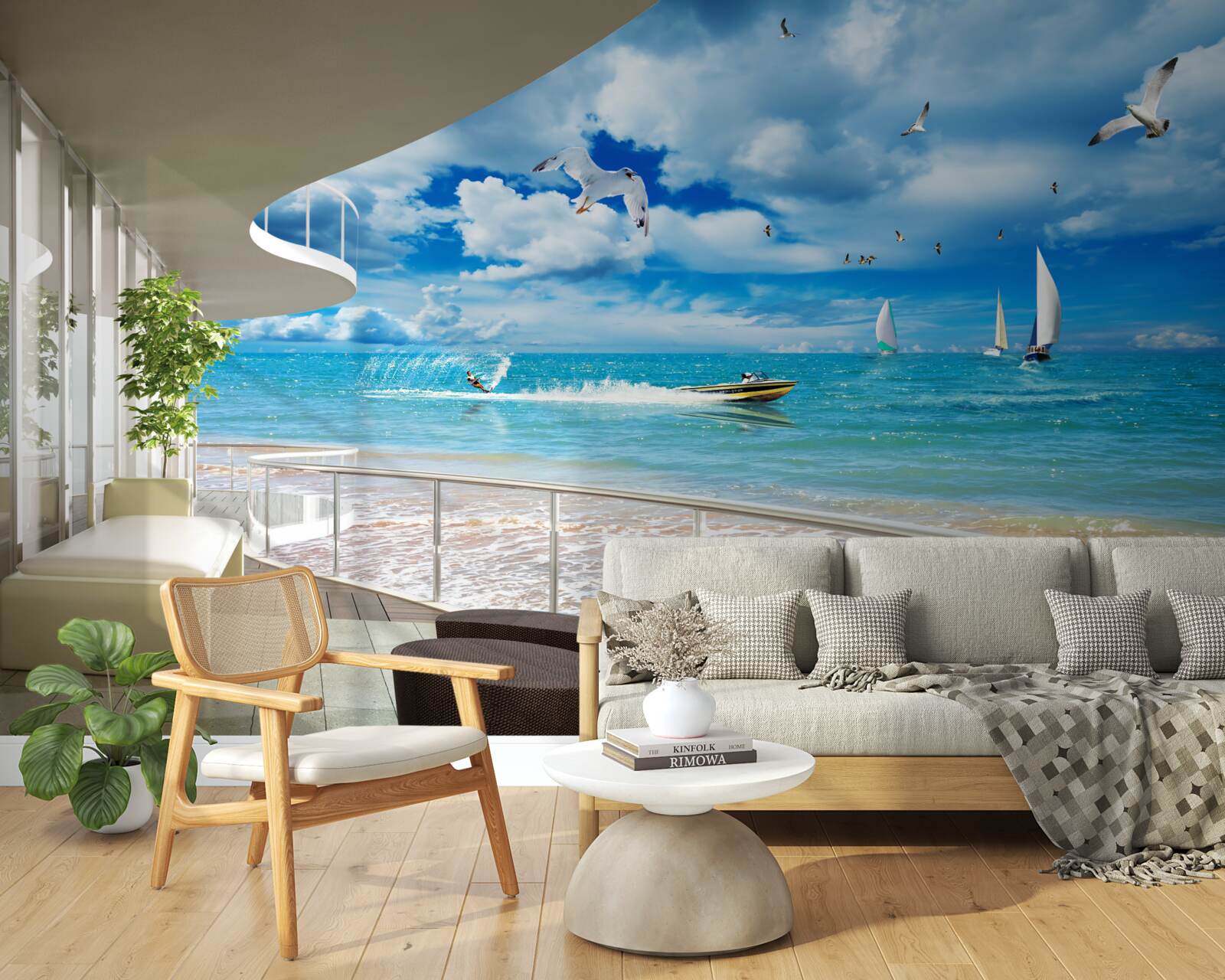 Carta da parati vista mare e gazebo moderno