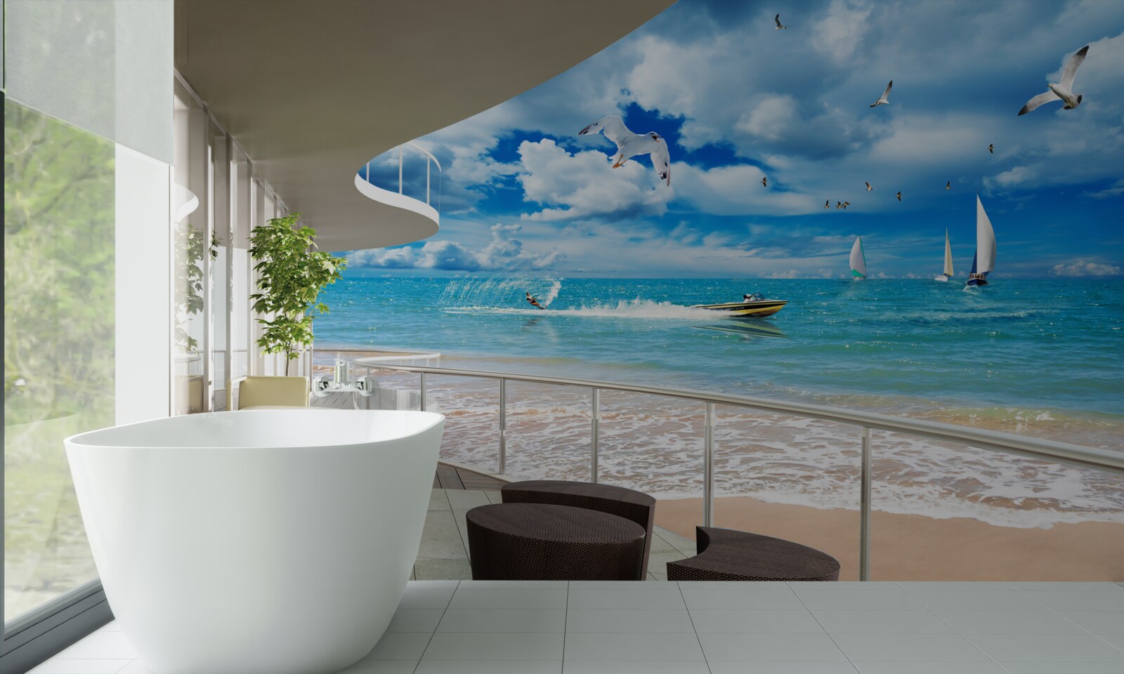 Carta da parati vista mare e gazebo moderno