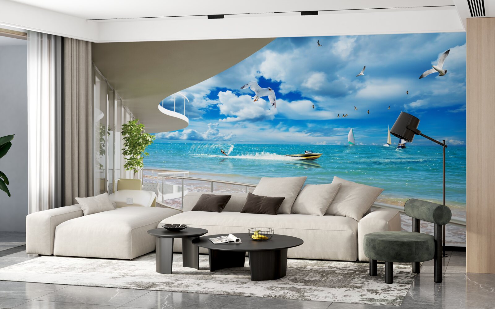 Carta da parati vista mare e gazebo moderno