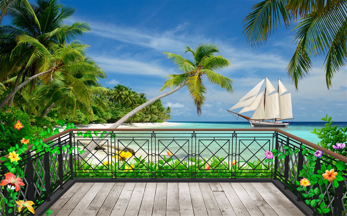 Carta da parati spiaggia con balcone