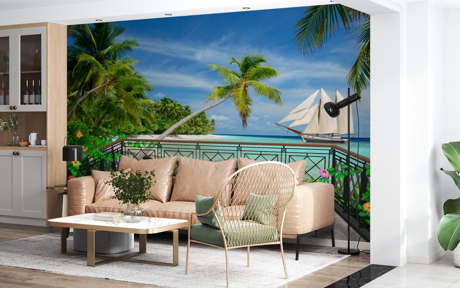 Carta da parati spiaggia con balcone