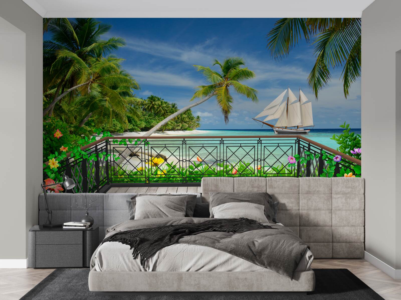 Carta da parati spiaggia con balcone
