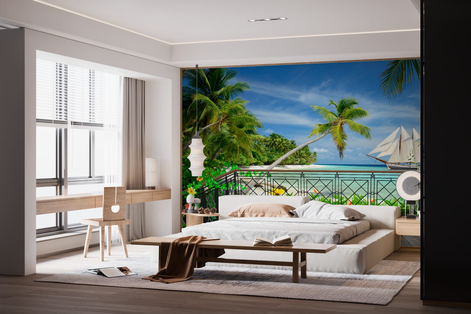 Carta da parati spiaggia con balcone