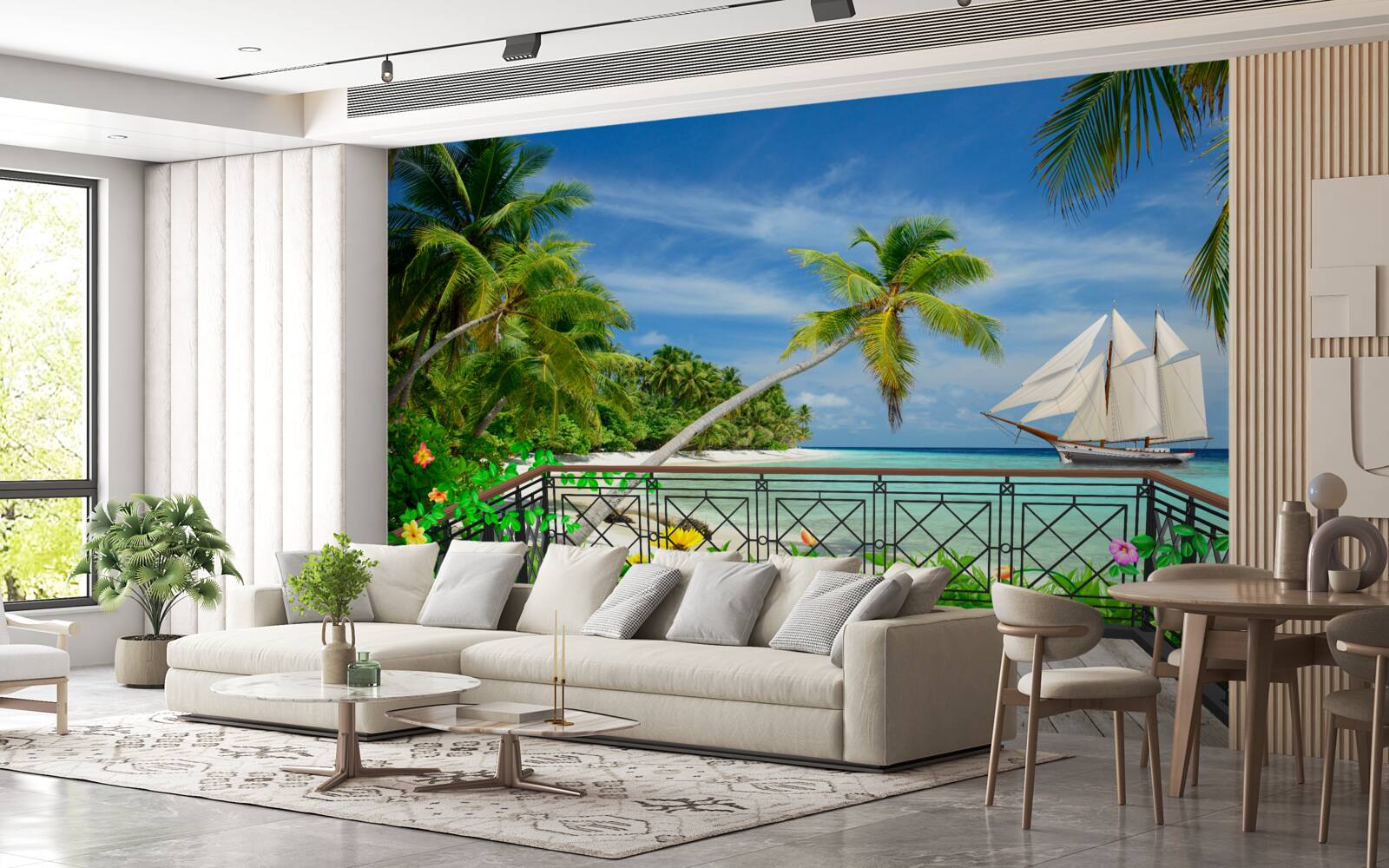 Carta da parati spiaggia con balcone
