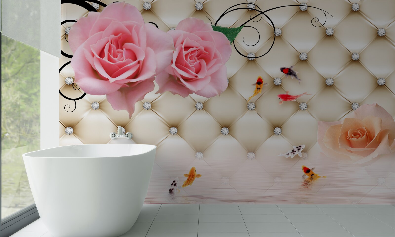 Carta da parati farfalle e rose sopra gli elementi vitali
