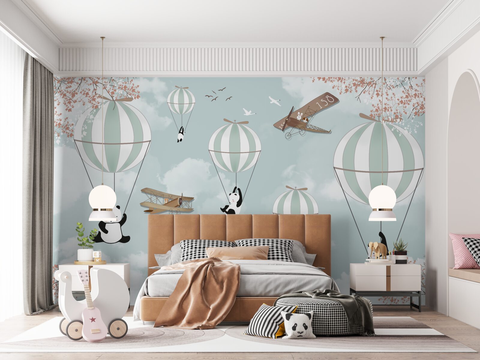 Carta da parati palloncini con panda