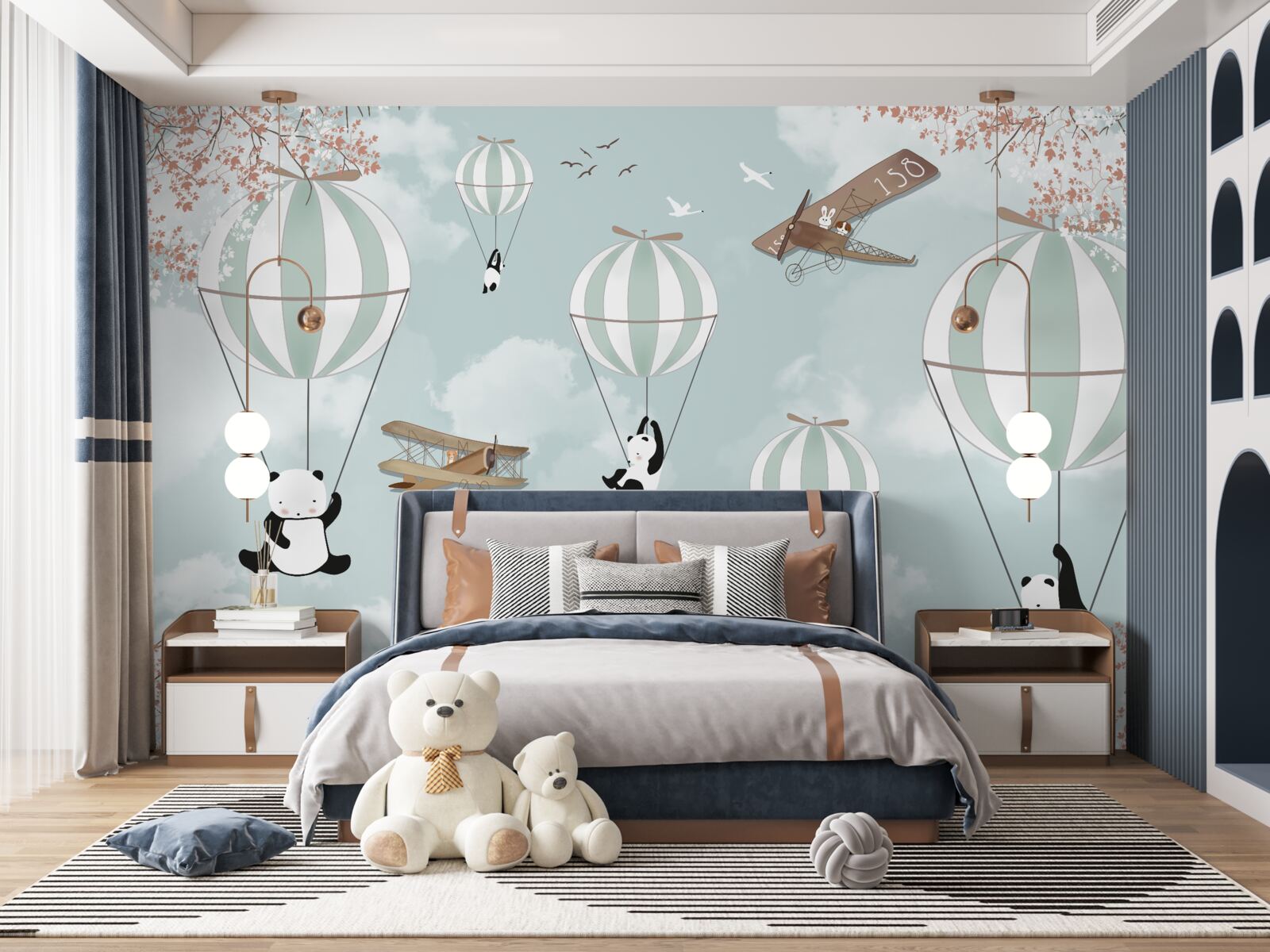 Carta da parati palloncini con panda