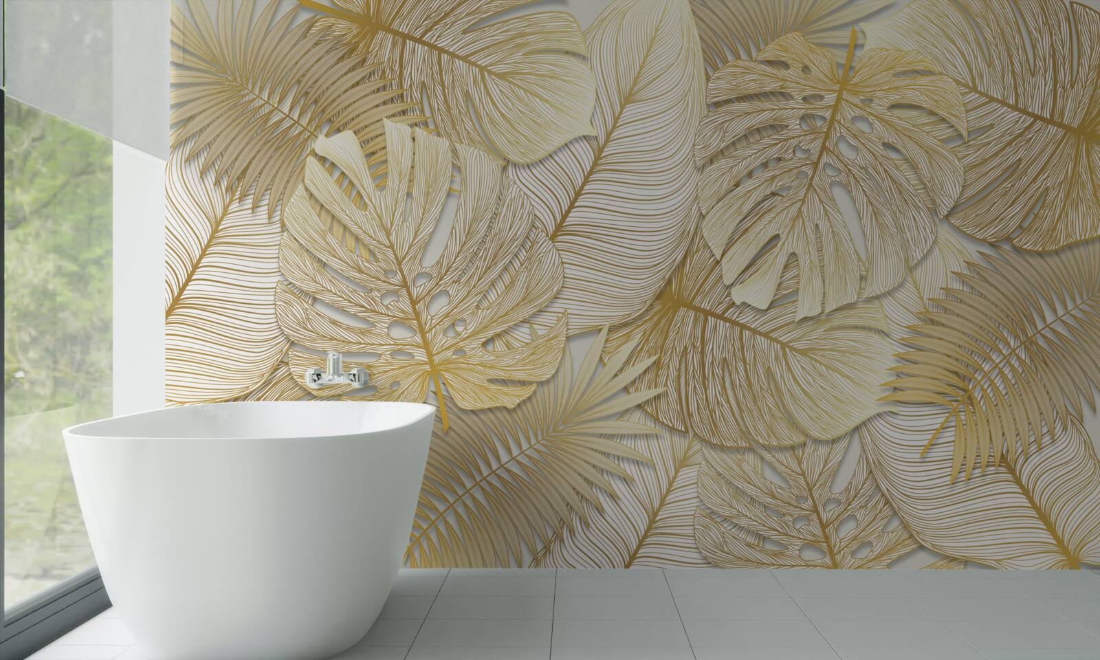Carta da parati le foglie della monstera tropicale sono di colore oro e marrone
