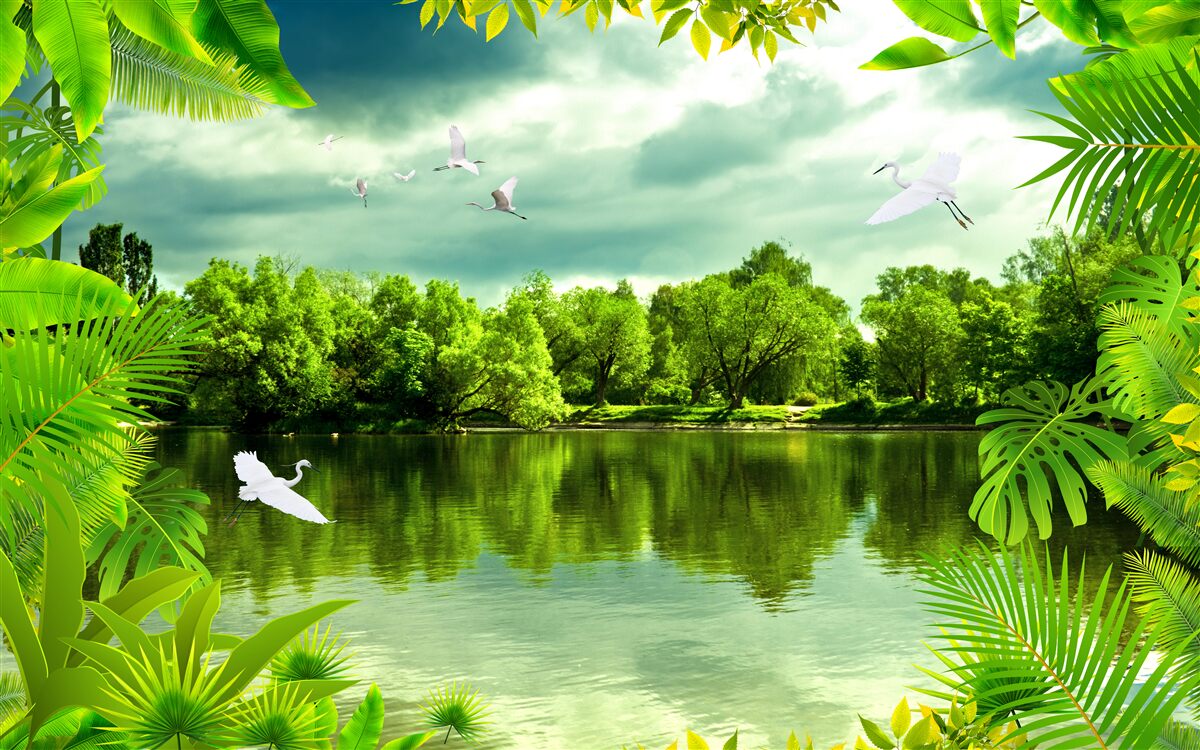 Carta da parati spettacolare lago nella foresta