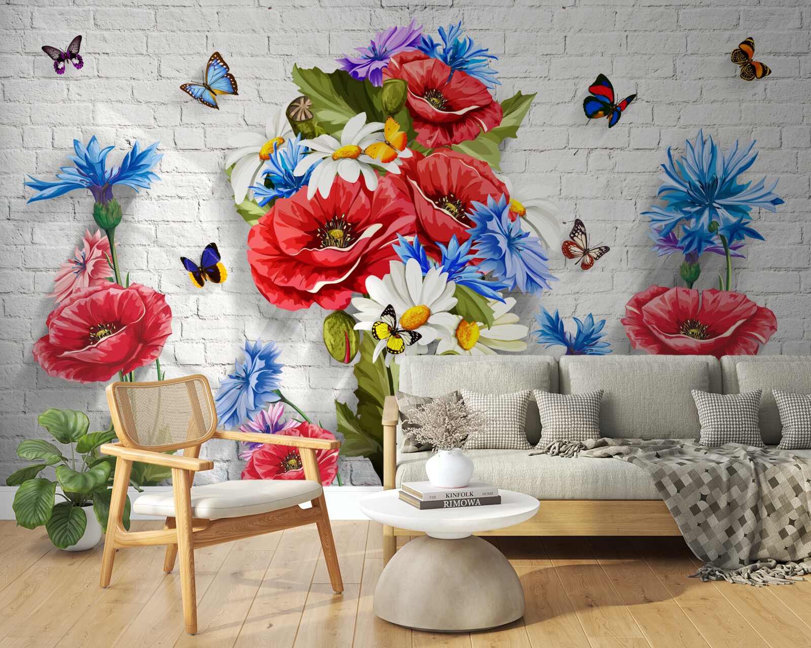 Carta da parati farfalle e fiori pieni dello splendore della primavera