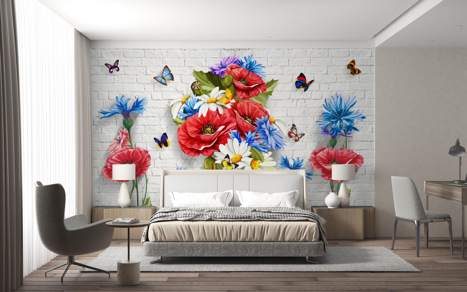 Carta da parati farfalle e fiori pieni dello splendore della primavera