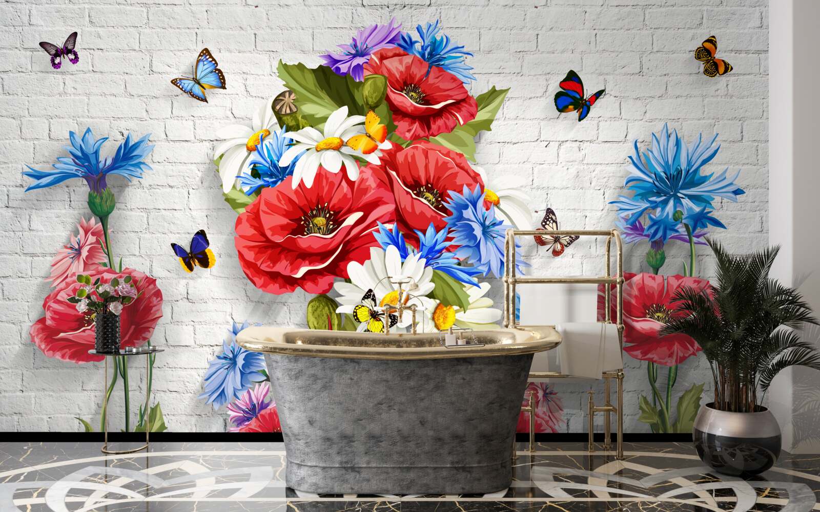 Carta da parati farfalle e fiori pieni dello splendore della primavera