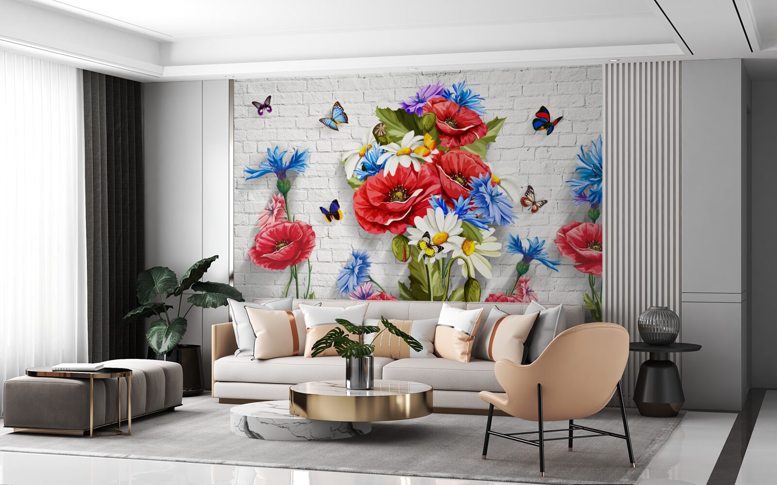 Carta da parati farfalle e fiori pieni dello splendore della primavera