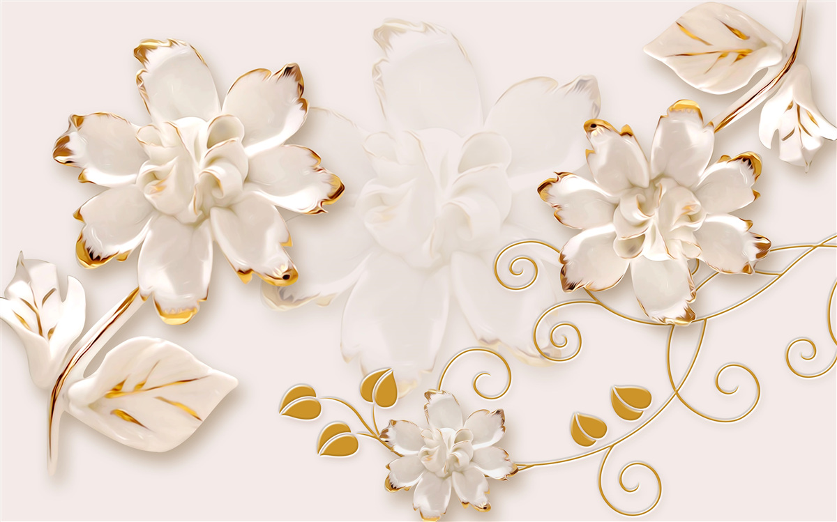 Carta da parati Rose bianche con oro