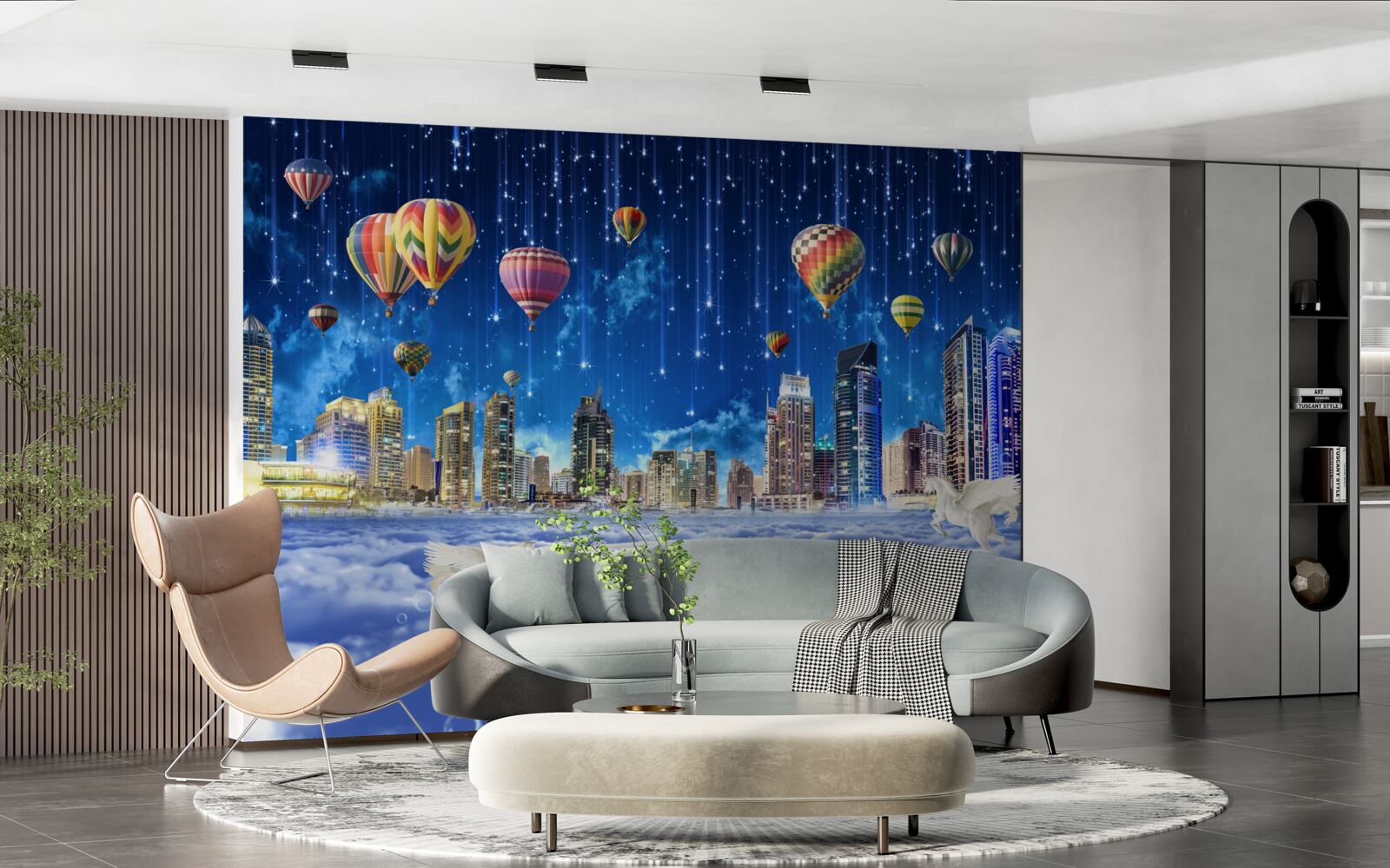 Fototapeta nocne miasto ozdobione jest balonami
