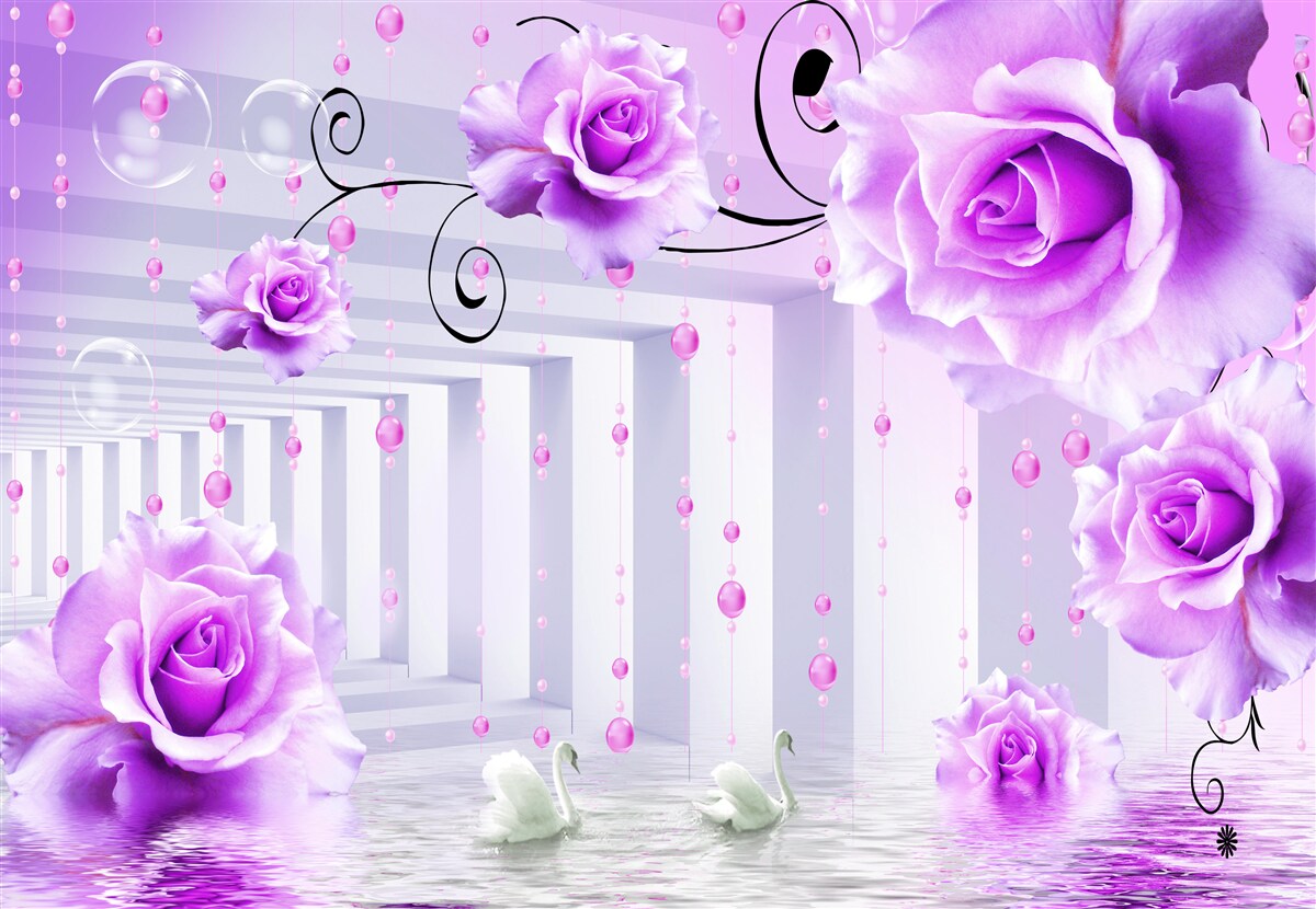 Carta da parati rose lilla che galleggiano sull'acqua