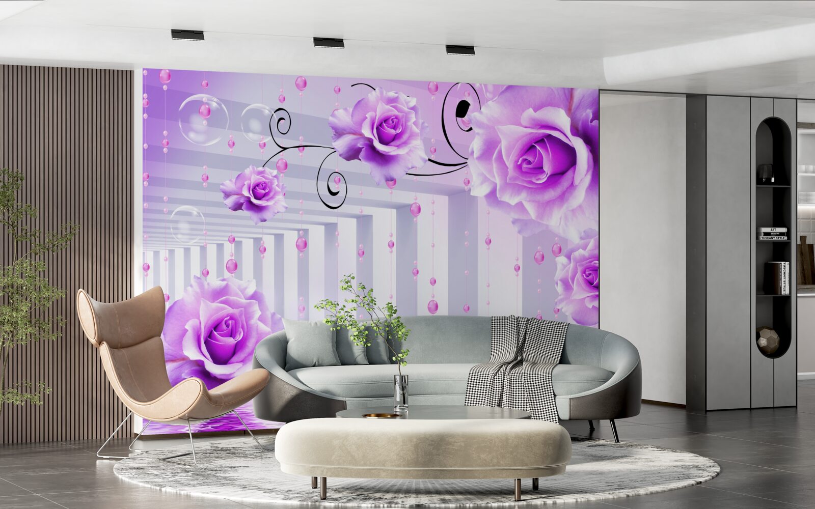 Carta da parati rose lilla che galleggiano sull'acqua