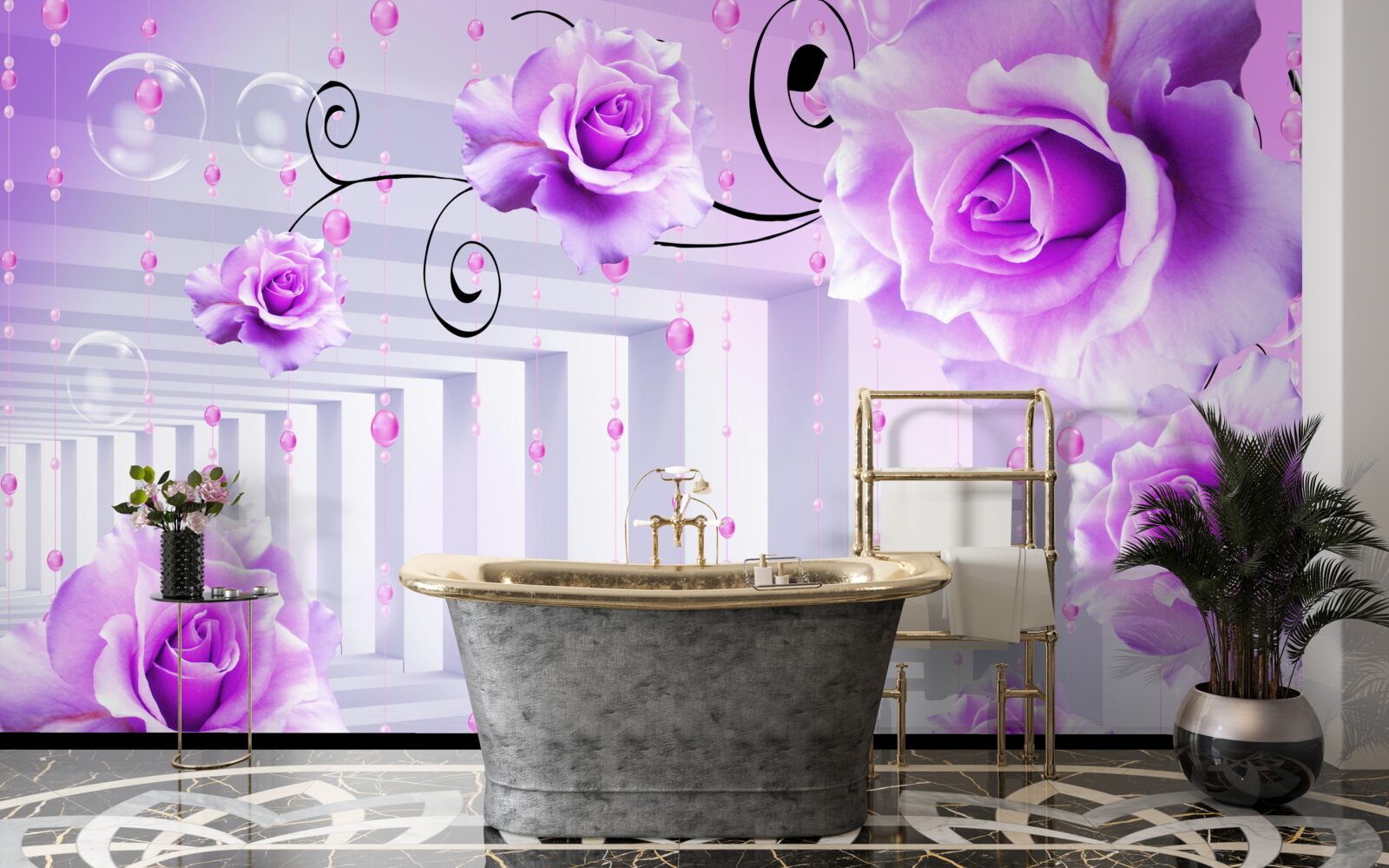 Carta da parati rose lilla che galleggiano sull'acqua