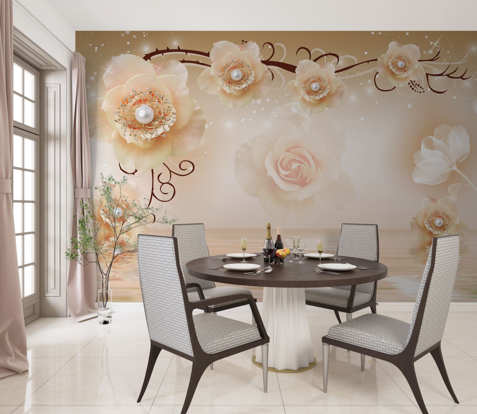 Carta da parati rose di perle bianche