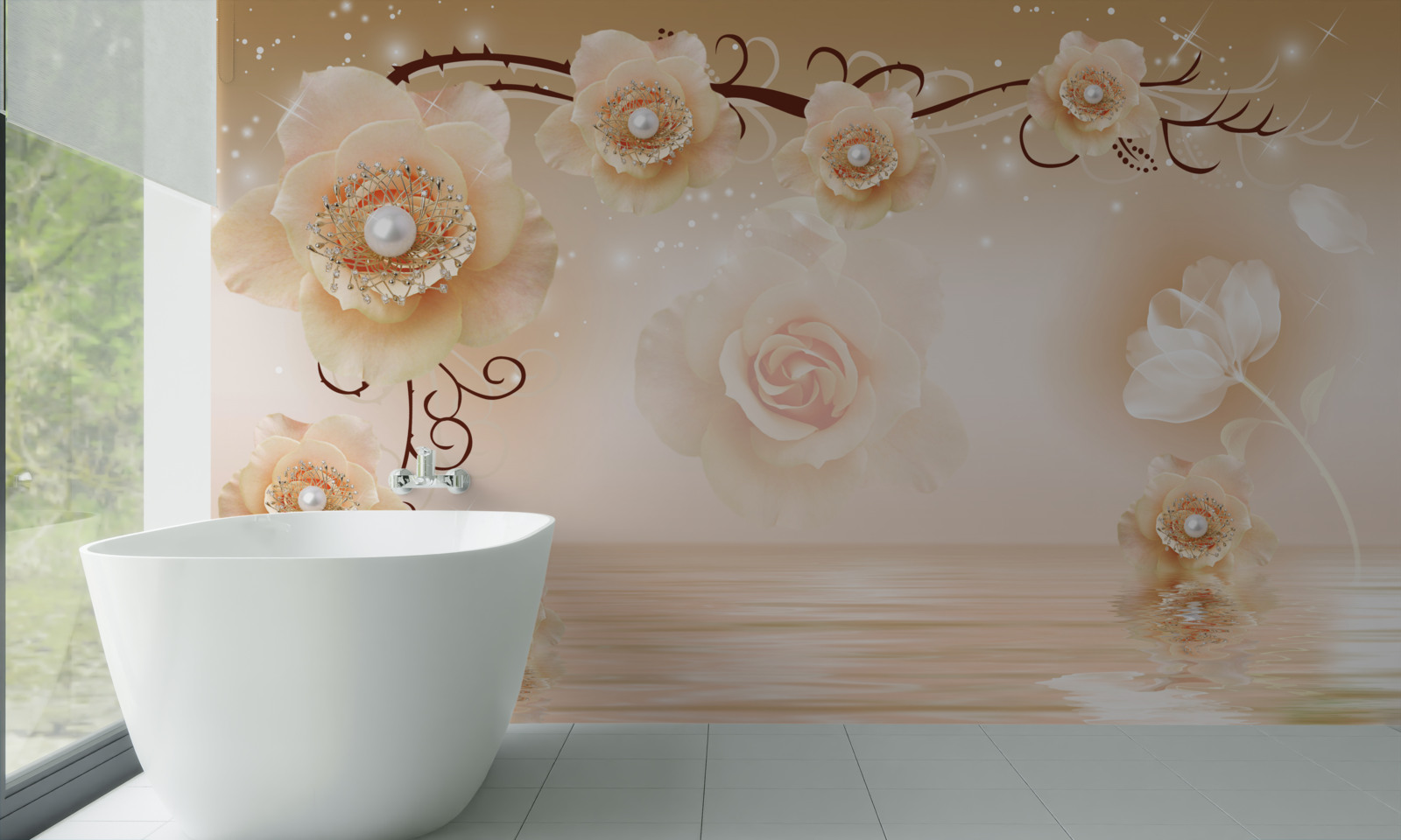 Carta da parati rose di perle bianche