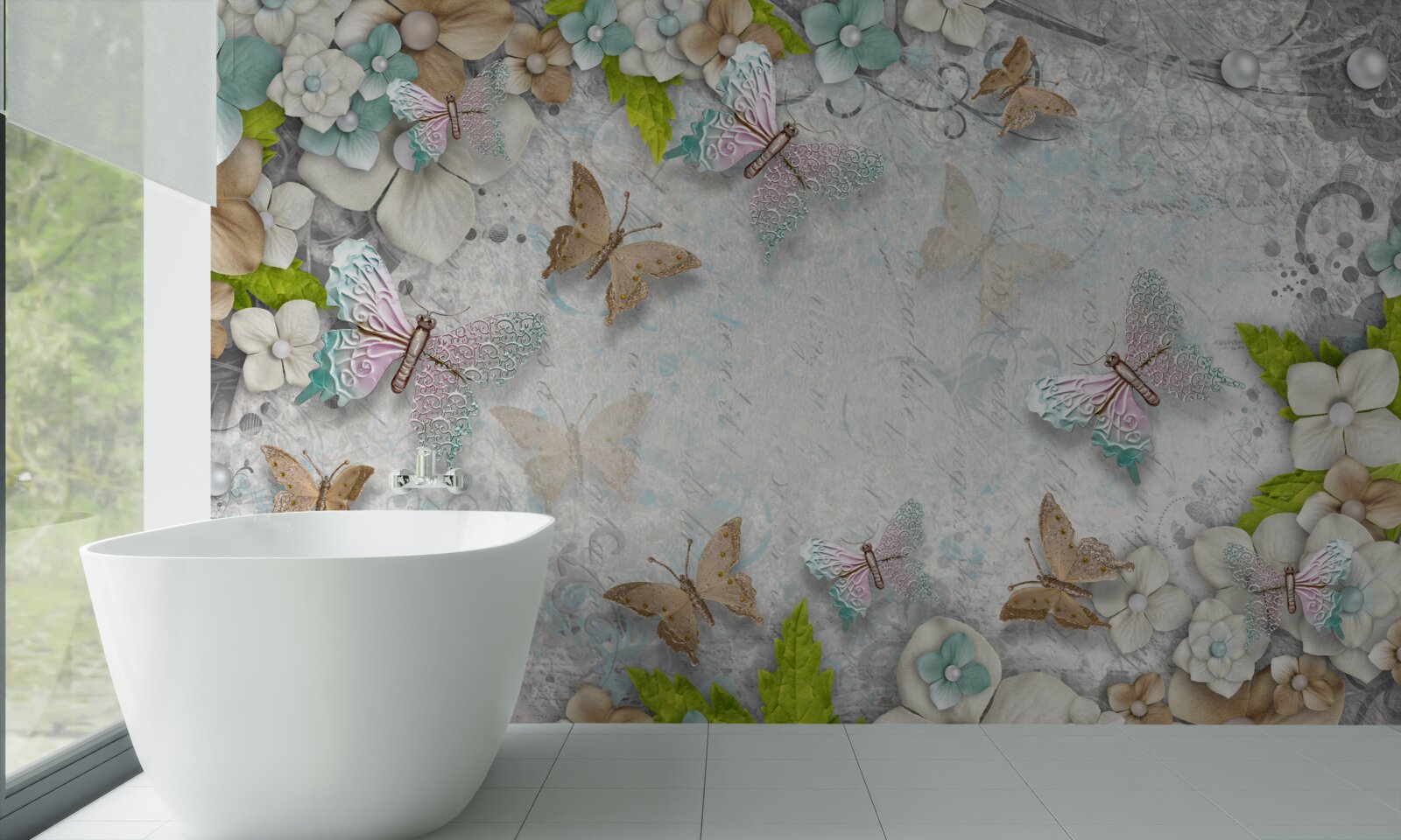 Carta da parati fiori e farfalle