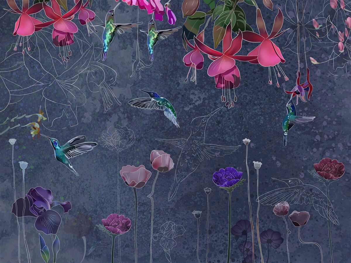 Carta da parati Il nettare dei fiori è una bevanda per i colibrì