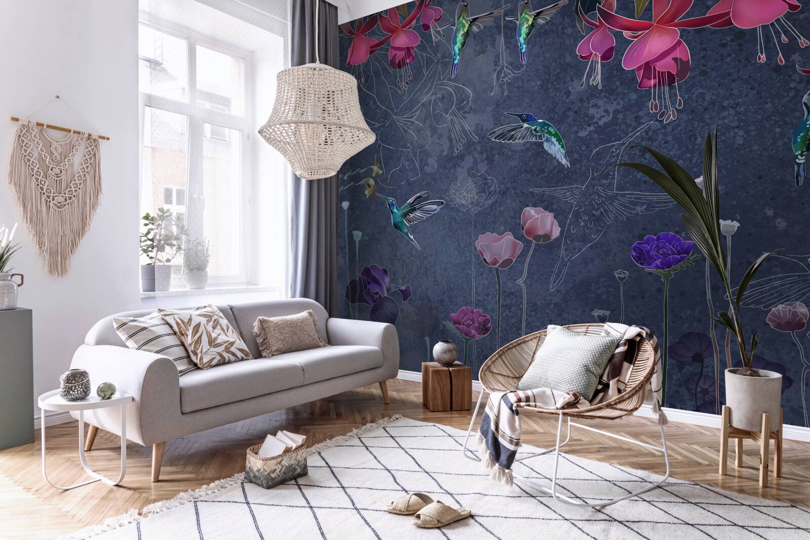 Carta da parati Il nettare dei fiori è una bevanda per i colibrì