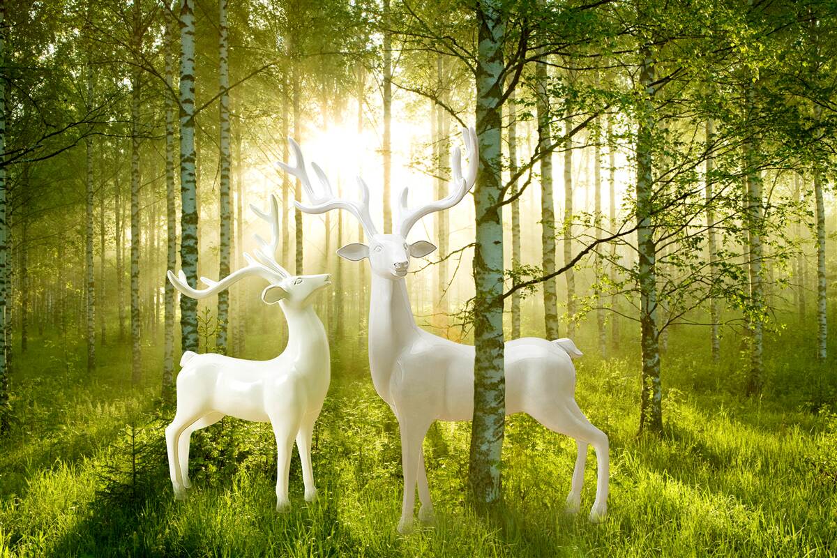 Carta da parati cervo bianco in una foresta verdeggiante