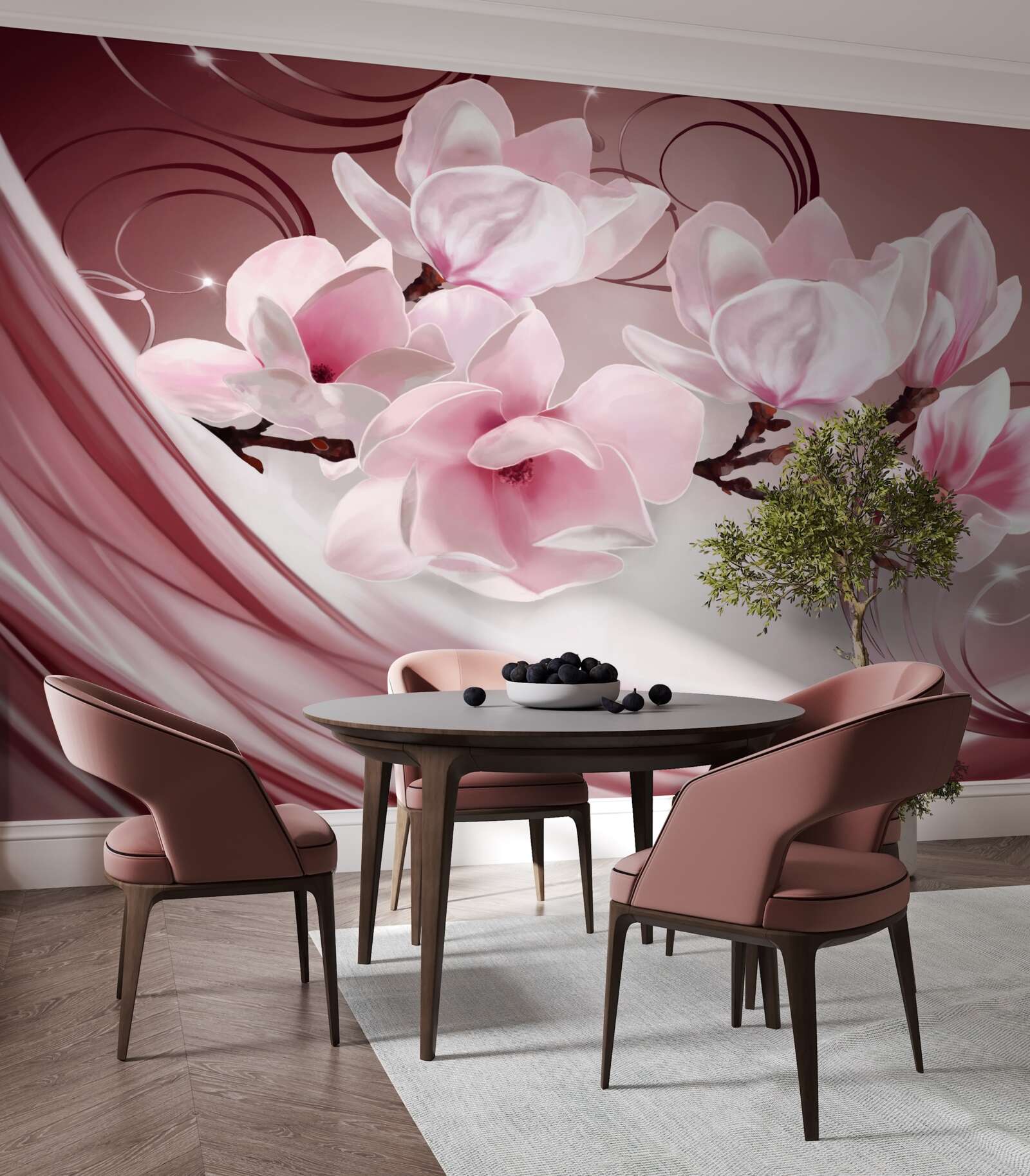 Carta da parati grandi fiori rosa su sfondo rosa