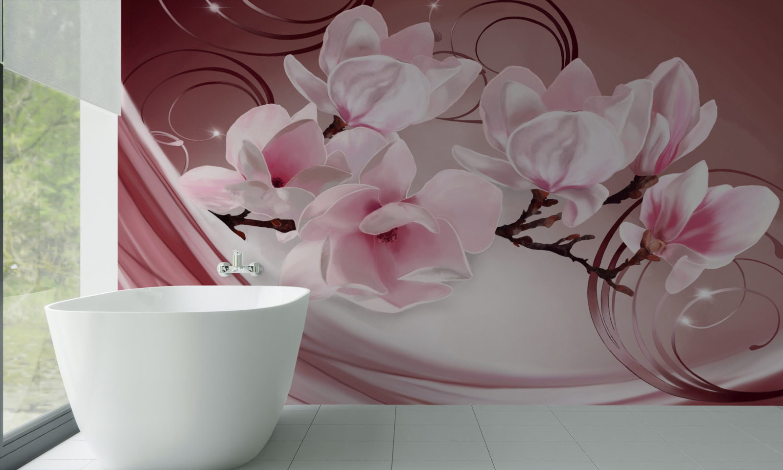 Carta da parati grandi fiori rosa su sfondo rosa