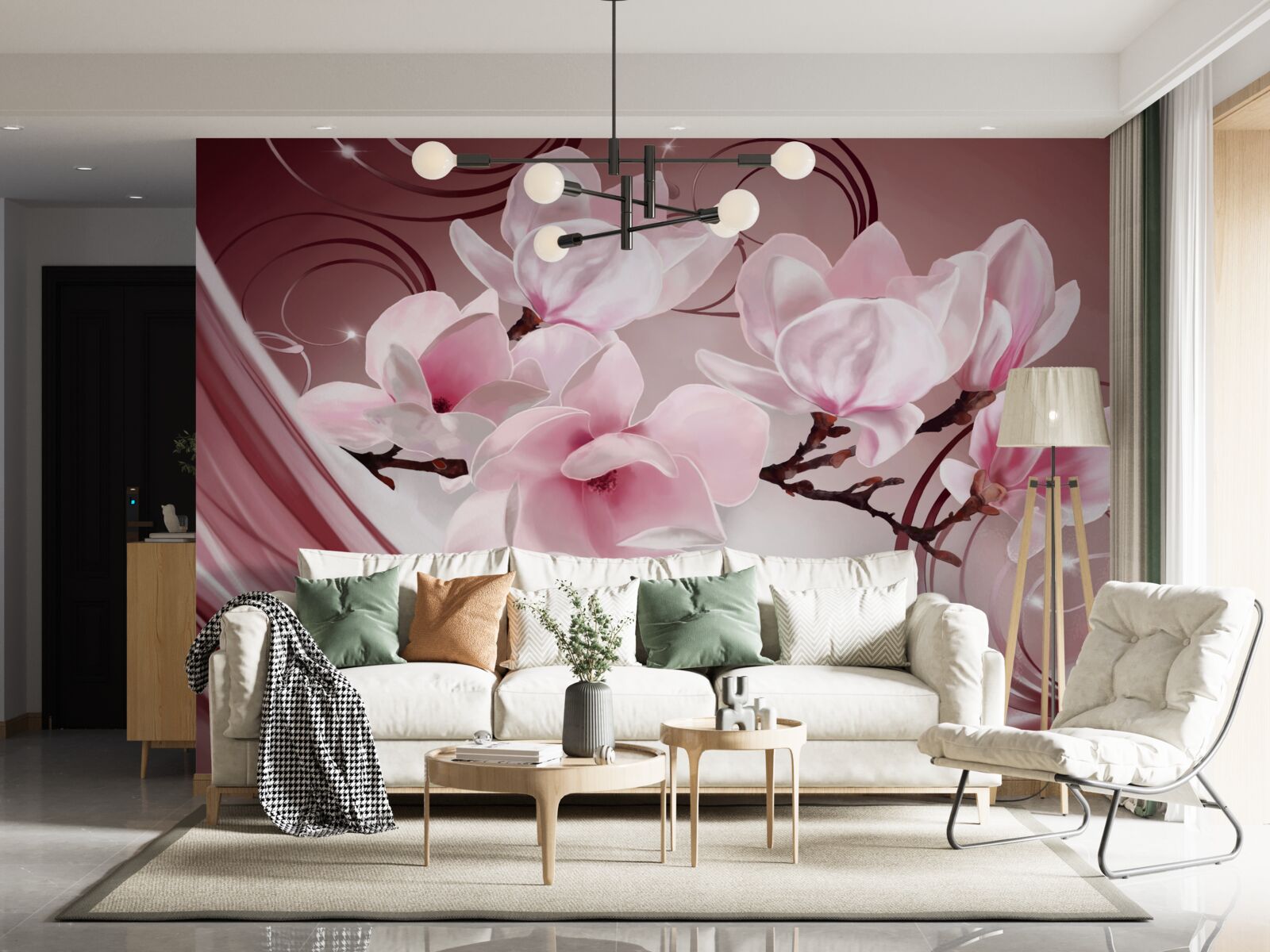 Carta da parati grandi fiori rosa su sfondo rosa
