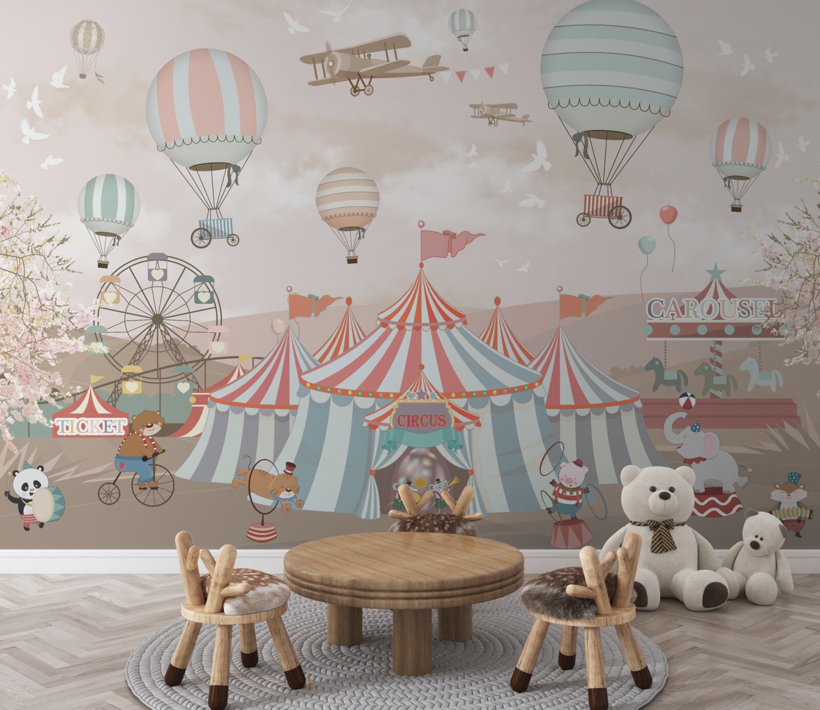 Carta da parati palloncini e numeri da circo