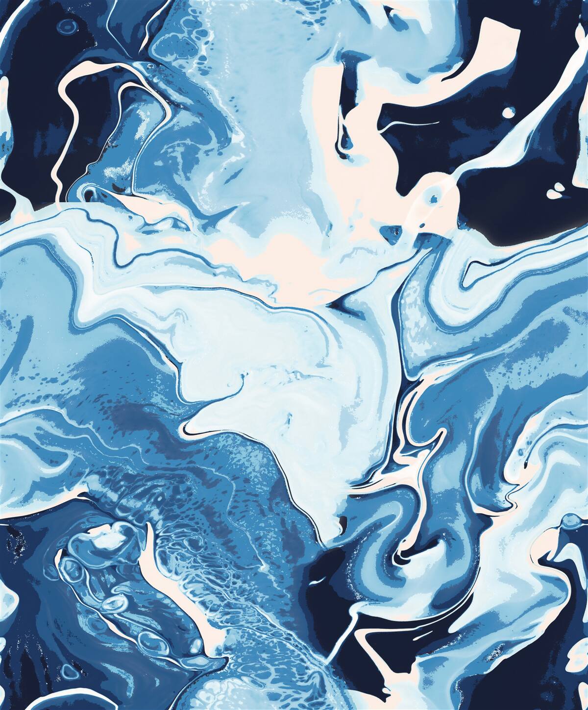 Carta da parati immagine di onde nei toni del blu su uno sfondo di marmo