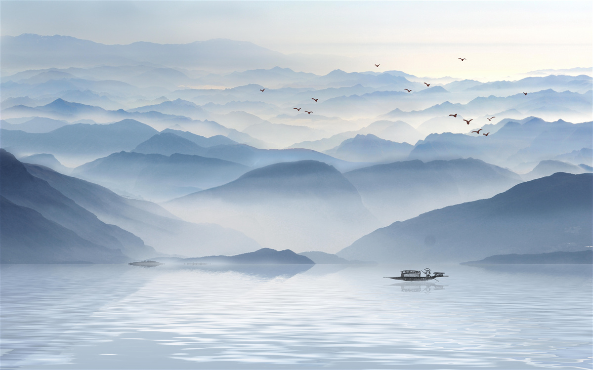 Carta da parati la nebbia avvolge fittamente il fiume di montagna