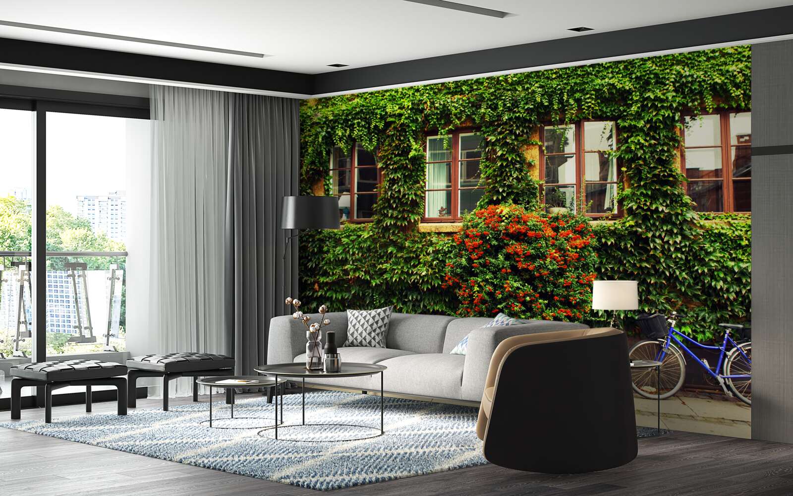 Carta da parati casa invasa dall'edera a causa della vecchiaia