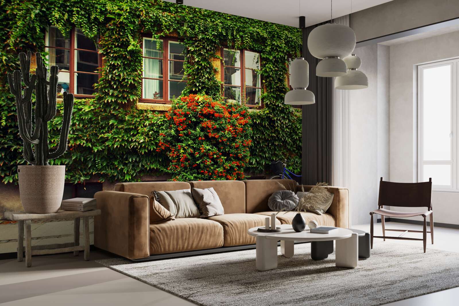 Carta da parati casa invasa dall'edera a causa della vecchiaia