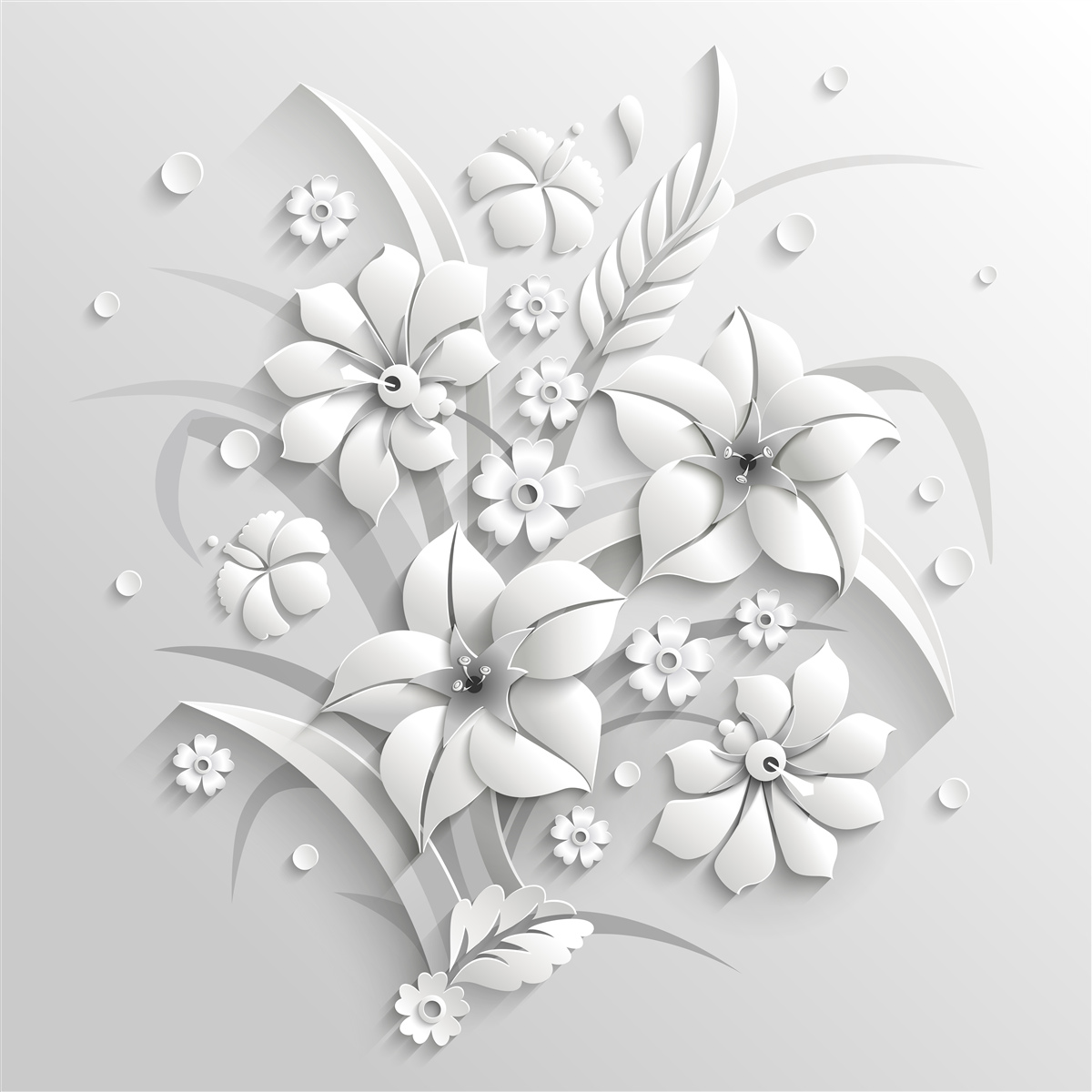 Carta da parati fiori bianchi come il latte, su sfondo bianco