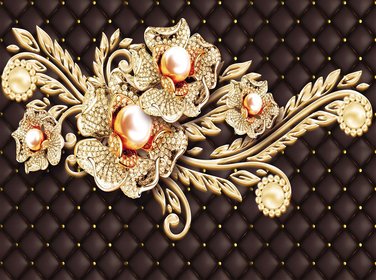 Carta da parati fiori d'oro decorati con pietre preziose