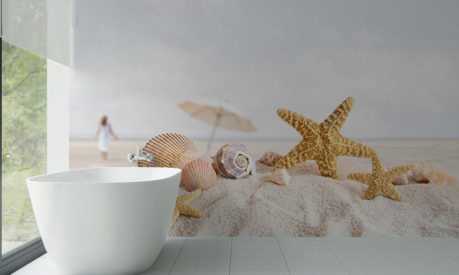 Carta da parati stelle marine e conchiglie giacciono sulla sabbia