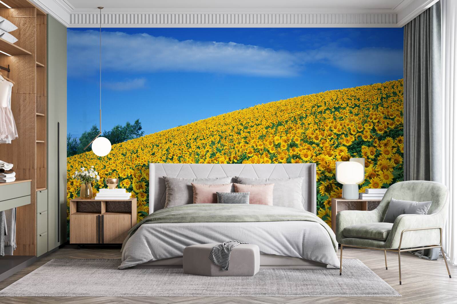Carta da parati Un grande spazio con i girasoli