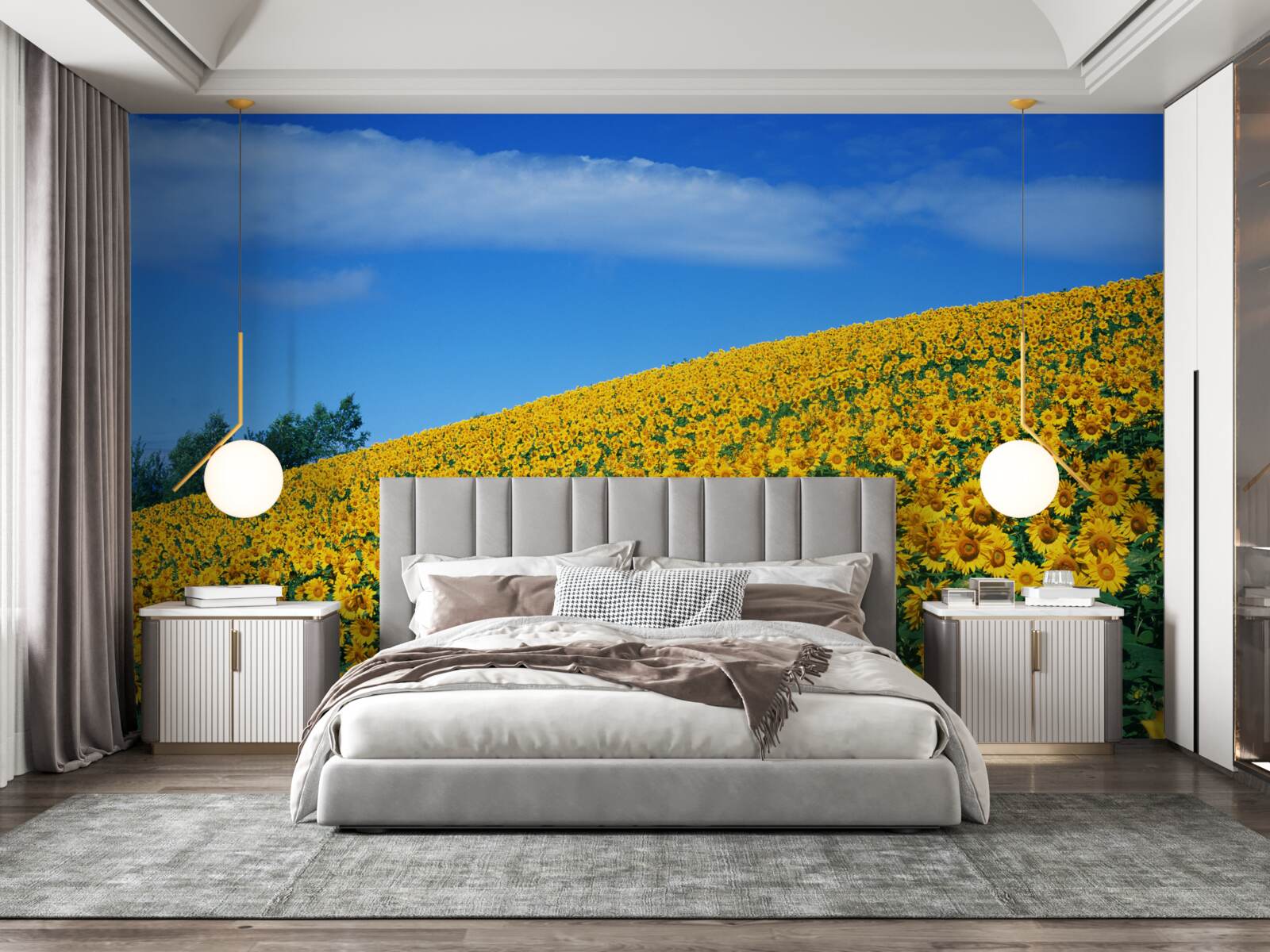Carta da parati Un grande spazio con i girasoli