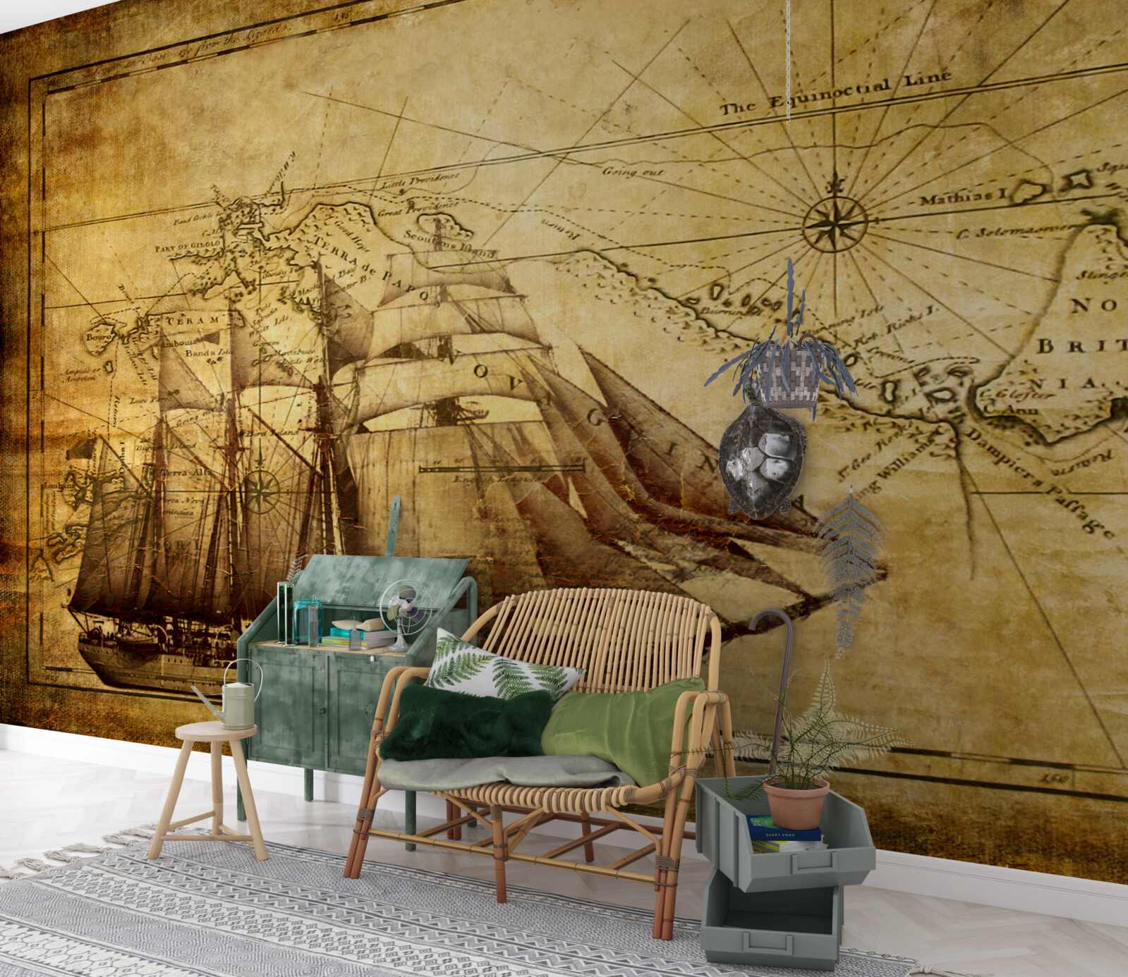 Carta da parati nave con vele su pergamena