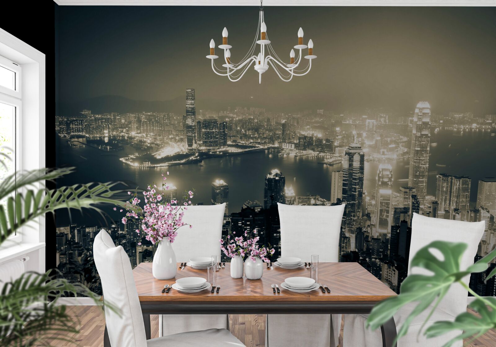 Carta da parati vista panoramica notturna di hong kong