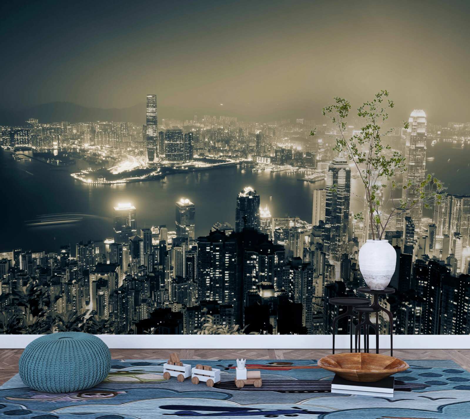 Carta da parati vista panoramica notturna di hong kong