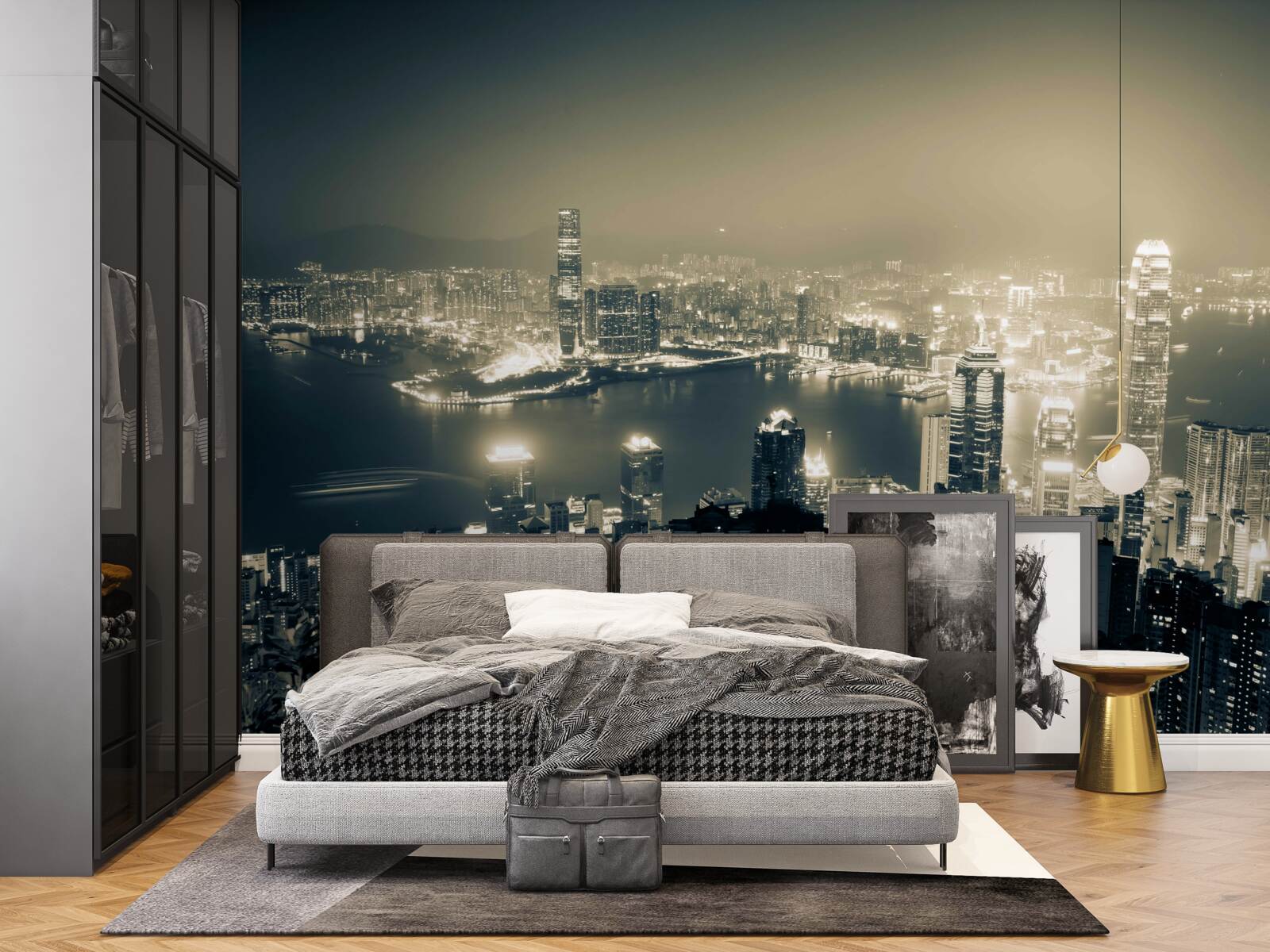 Carta da parati vista panoramica notturna di hong kong